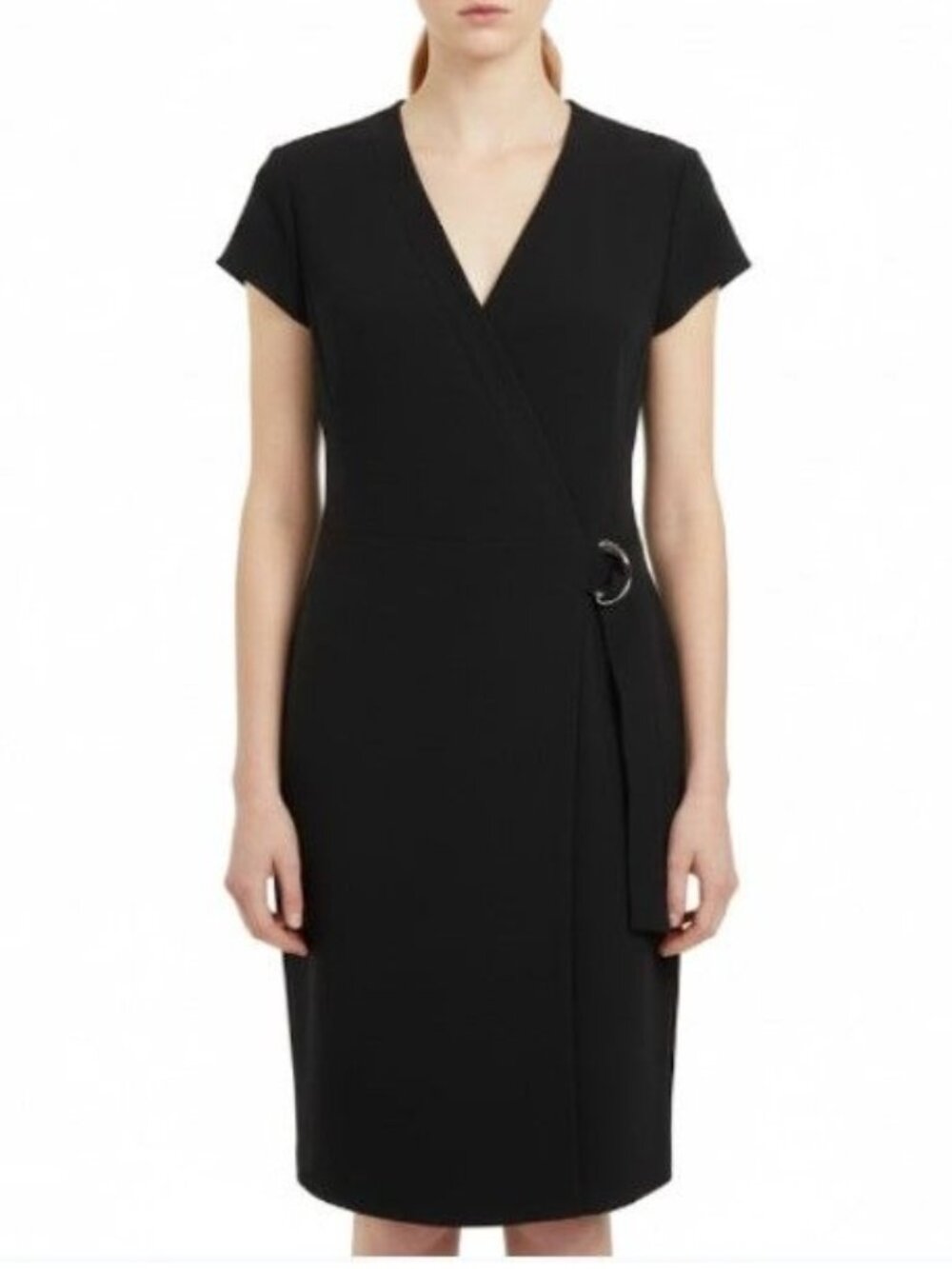 Lafayette 148 New York Black Wrap Dress 4 Short Sleeve Quiet Luxury Classic